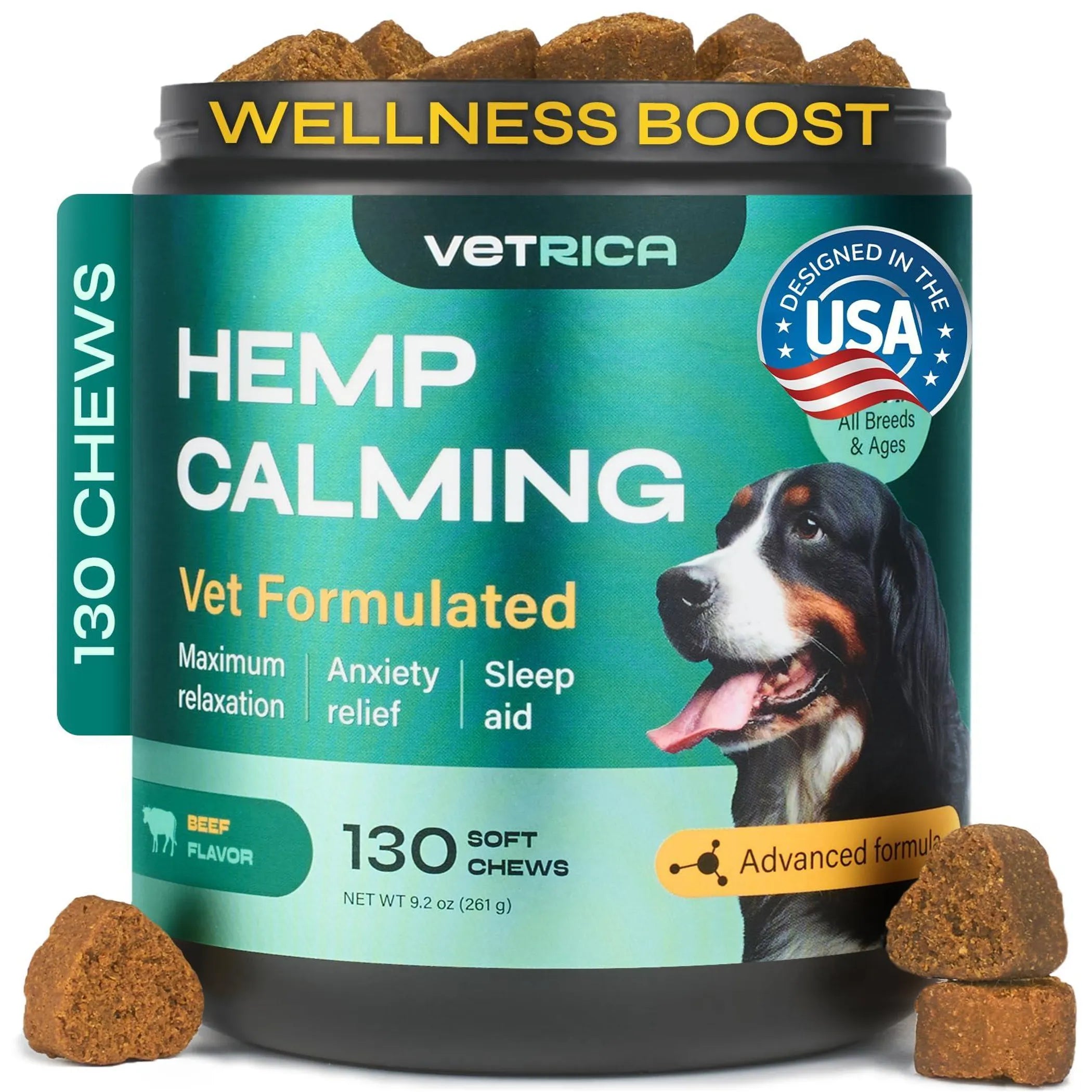 Beef Flavor Calming Chews for Dogs - Gentle Daily Relief packaging detail | CalmPaws