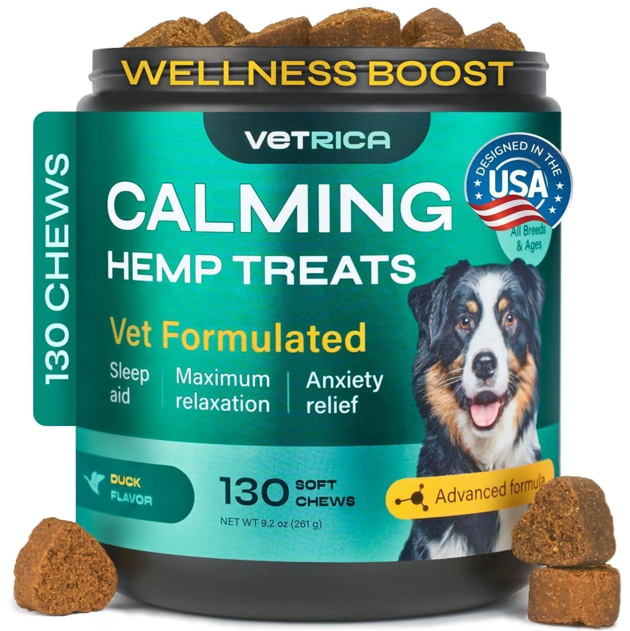 Duck Flavor Hemp Calming Chews for Dogs - Premium Formula front view | CalmPaws