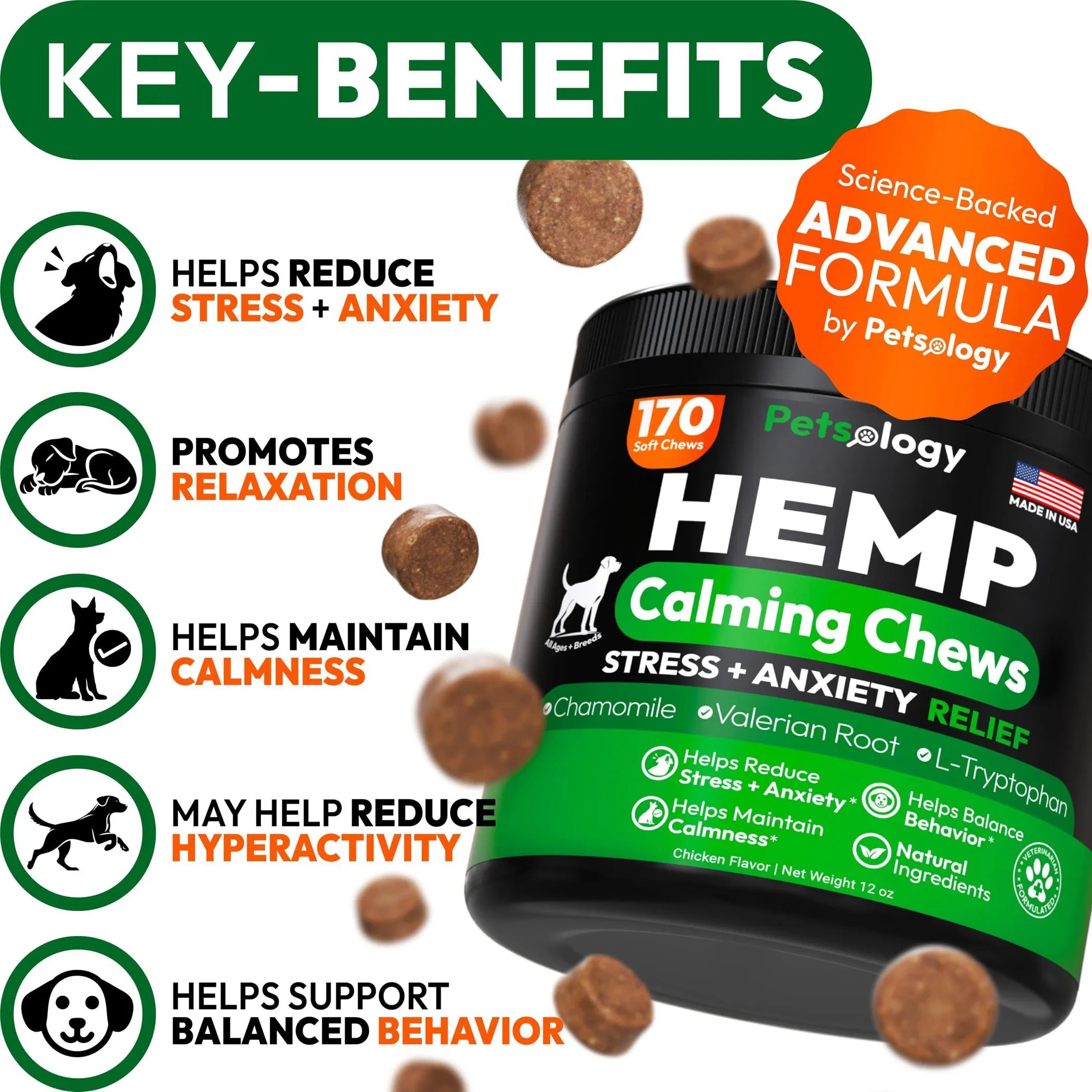Hemp Calming Chews for Dogs - Natural Anxiety Relief side view | CalmPaws