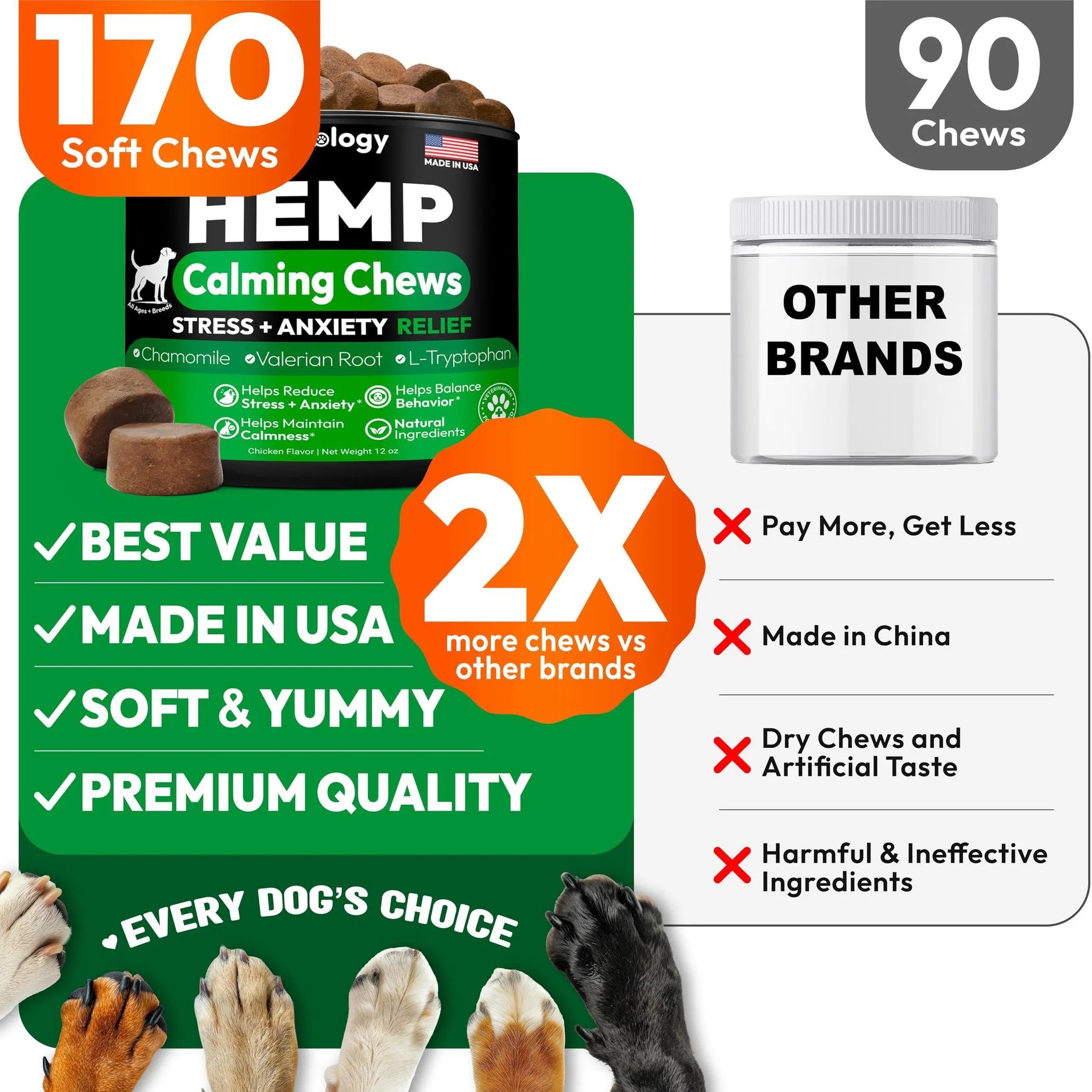 Hemp Calming Chews for Dogs - Natural Anxiety Relief full product view | CalmPaws
